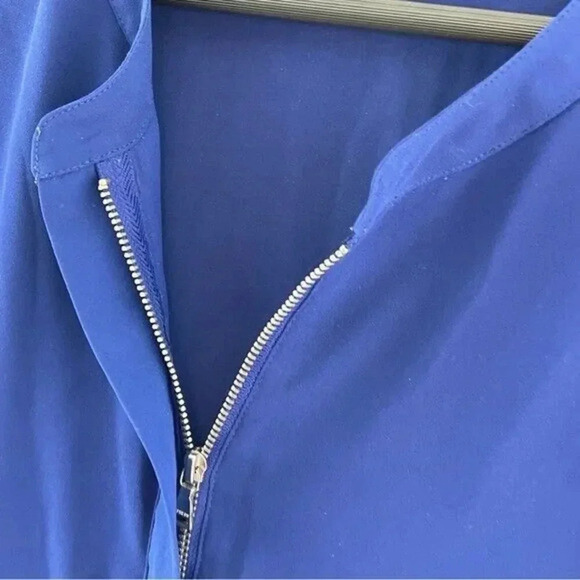 Express 3/4 Sleeve 1/2 zip blue chiffon Blouse women's SP 8727/b - Picture 6 of 9
